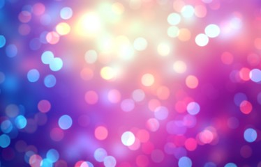 Pink blue yellow bokeh. Empty background lights garland. Blurry texture gala festive. Abstract template glitter. Defocus pattern holiday party.