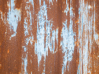 The blue metal sheet surface has rust stains.