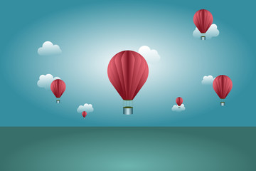 Red balloons floating in the blue sky.  Green and Clean World Concept.