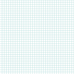 Blue grid paper. Simple squared grating on white background. Vector seamless pattern. Graph paper. Blank sheet in cells. Geometric checkered texture for school education. Square grid for design prints