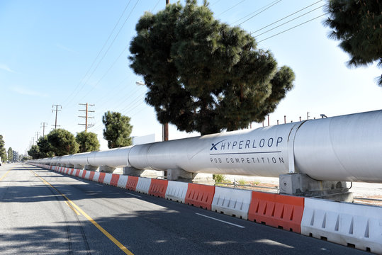 HAWTHORNE, CALIFORNIA - 17 FEB 2020: The Hyperloop Pod Competition is an annual competition sponsored by SpaceX to demonstrate technical feasibility of various aspects of the Hyperloop concept.n