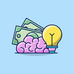 Illustration Vector Graphic of Business Development Idea Concept with Money, Brain, and Lamp Icon.. Perfect for Business Posters and Presentations