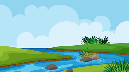 Fototapeta na wymiar Landscape background design of river and grass