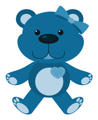 Cute teddy bear in blue color on white background