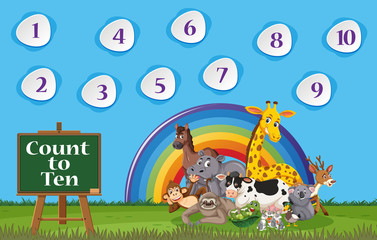 Obraz premium Number one to ten with blue sky and colorful rainbow background