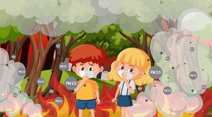 Obraz na płótnie Canvas Scene with boy and girl in the big wildfire