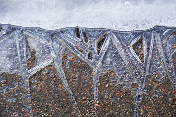Ice crystal pattern on the sidewalk in winter