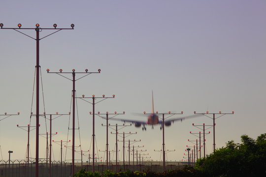 Airplane Landing At Los Angeles International Airport