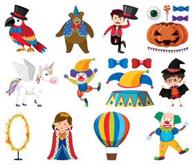 Set of animals and circus characters