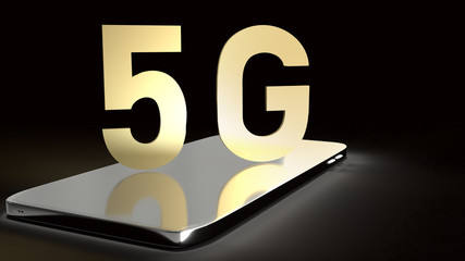 The 5g gold on smart phone 3d rendering for technology content..