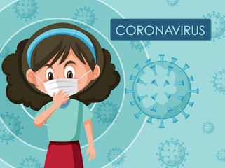 Coronavirus poster design with girl wearing mask