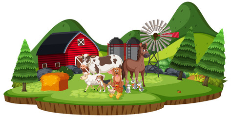 Scene with farm animals in the farmland