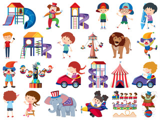 Large set of isolated objects theme circus