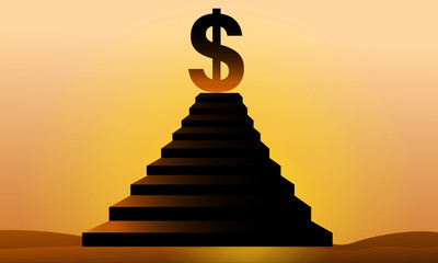 stairs to dollar money symbol with sunshine background. business illustration concept