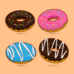 set of Isolated dounut vector illustration, donut cartoon, donut icon