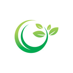 green nature circle leaf color logo design
