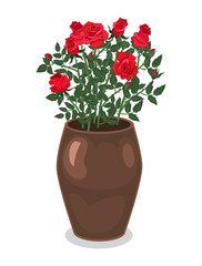 Roses in a flowerpot isolated on a white background. Vector graphics.