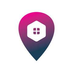 modern color pin map location housing real estate logo design