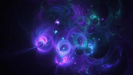 Abstract blue and violet glowing shapes. Fantasy light background. Digital fractal art. 3d rendering.