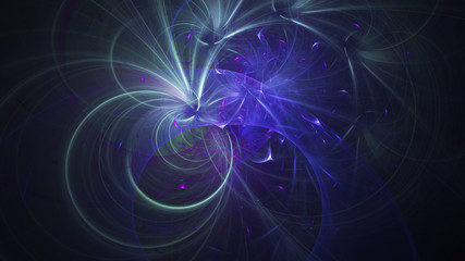 Abstract blue and violet glowing shapes. Fantasy light background. Digital fractal art. 3d rendering.