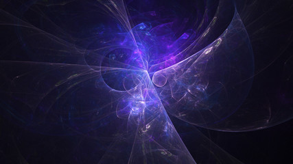 Abstract blue and violet glowing shapes. Fantasy light background. Digital fractal art. 3d rendering.