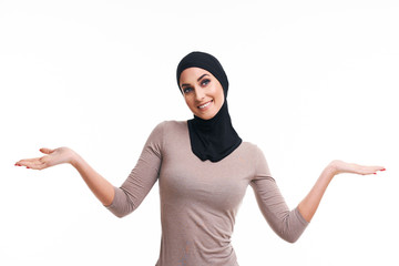 Muslim woman over white background