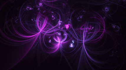 Abstract violet glowing shapes. Fantasy light background. Digital fractal art. 3d rendering.