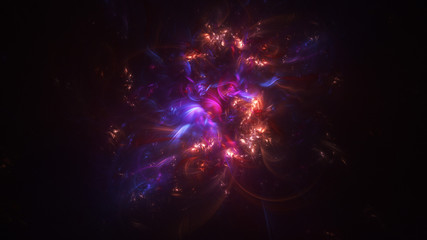 Abstract orange and purple glowing shapes. Fantasy light background. Digital fractal art. 3d rendering.