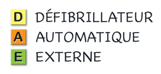 DAE initials in colored 3d cubes with meaning in french language