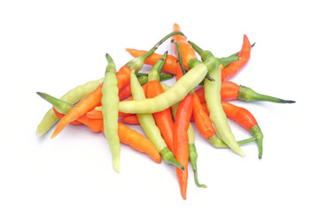 red and white chili peppers isolated on white background