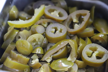 Freshly cut jalapeno closeup