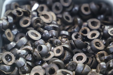 Freshly cut olives closeup