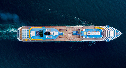 Aerial view large cruise ship at sea, Passenger cruise ship vessel