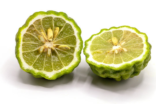 Close up bergamot isolate on white background.Bergamot is a herbal ingredient used to make shampoo.