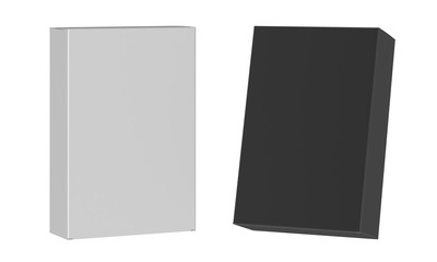 Blank white and black products packaging box. Isolated on white background. 3D rendering