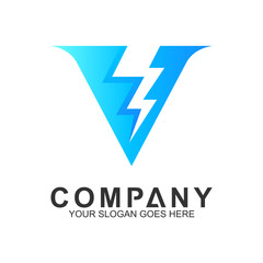 thunder letter V logo vector