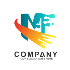 logo of fast letter M with water splash shape