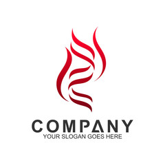 Obraz premium red fire logo design template, fire logo with simple line style