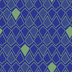 Fototapeta premium Wonky diamond pattern looks like dragon scales, seamless repeat vector blue arrowhead, surface design