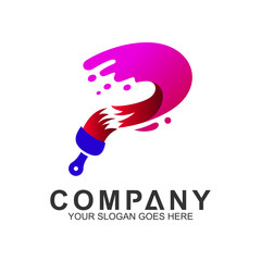 P logo for painting and art, letter P with brush and paint splash, creative logo vector