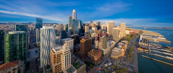 Poster Aerial view of San Francisco South of Market skyline and the waterfront © muddymari