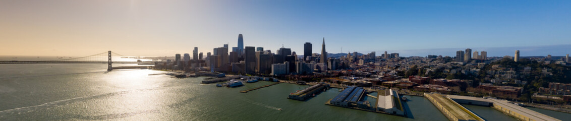 Aerial view of San Francisco Skyline from the Bay