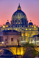 Fototapeta na wymiar The St. Peters Basilica in the Vatican City, Italy, at sunset