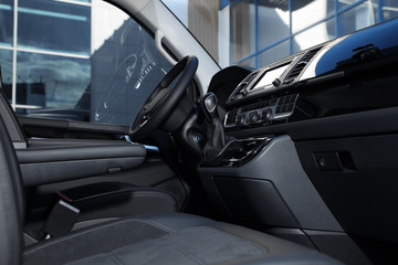 Fototapeta na wymiar New modern car with comfortable seats inside