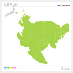Fototapeta premium 佐賀県の地図・Saga（市町村・区分け）