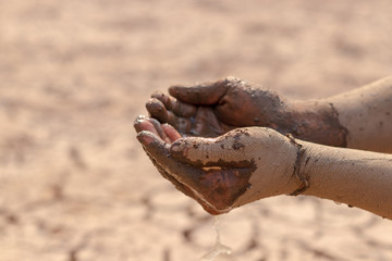 on dry ground, concept hope and drought