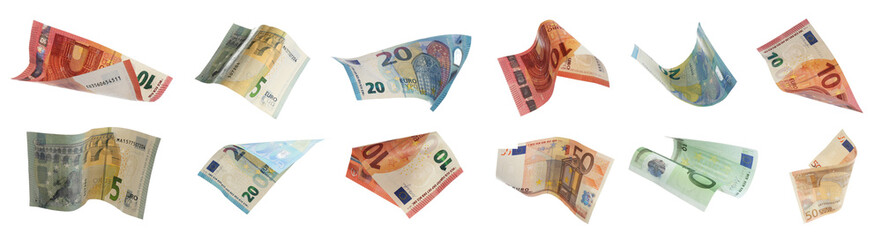 Set of euro banknotes on white background. Banner design