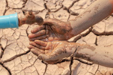 on dry ground, concept hope and drought