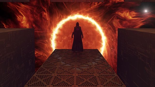 3d Animation of an alien ship exploring a distant sun with amazing atmosphere