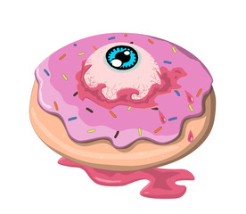 Juicy doughnut with an eye, stylized as a Halloween monster